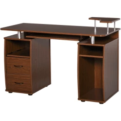 HOMCOM Computertisch Mit 2 Schubladen Walnuss