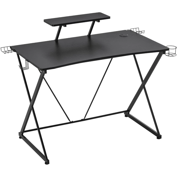 HOMCOM Schreibtisch Ergonomisches Design, Kunststofffüße Schützen Ihren Fußboden Vor Kratzern Schwarz