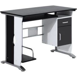 HOMCOM Schreibtisch Hochwertiger Stahl, Platzsparend, Viel Stauraum; Schwarz