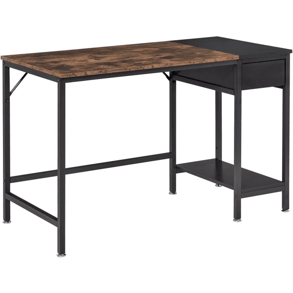 HOMCOM Schreibtisch Stahlrahmen Für Eine Solide Struktur, Zweifarbige Holzmaserung Braun, Schwarz
