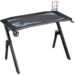 HOMCOM Schreibtisch Viel Platz Zum Zocken, R-förmiger Rahmen Schwarz, Blau