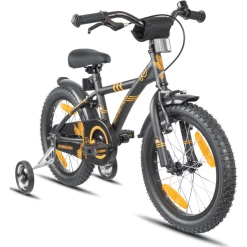 PROMETHEUS BICYCLES® Kinderfahrrad 16", Schwarz-Matt Orange Mit Stützrädern